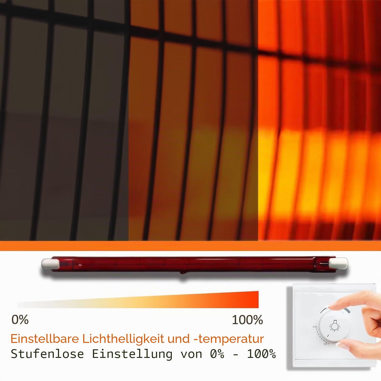 Infrarotlampe 1300W 254mm, R7S Halogenstab 1300LM, 1300W Infrarot Halogen Lampe Dimmbar, 230V Halogenstäbe Dimmbar kein Flimmern, Quarz Infrarot Heizlampe Wärmelampe Rot Halogenstablampe, 3 Stück