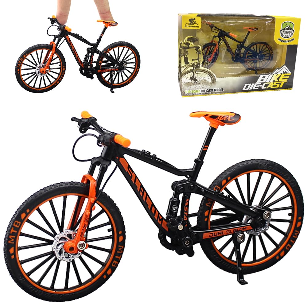 RNPKZ Finger Mountain Bike 1:10 Scale, Mini Finger Bike, Miniature Mountain Bike Model, Finger Bicycle Model for Kid Adult Home Office TabletopDecor, Stress Relieving, Educational&Collectible (Orange)