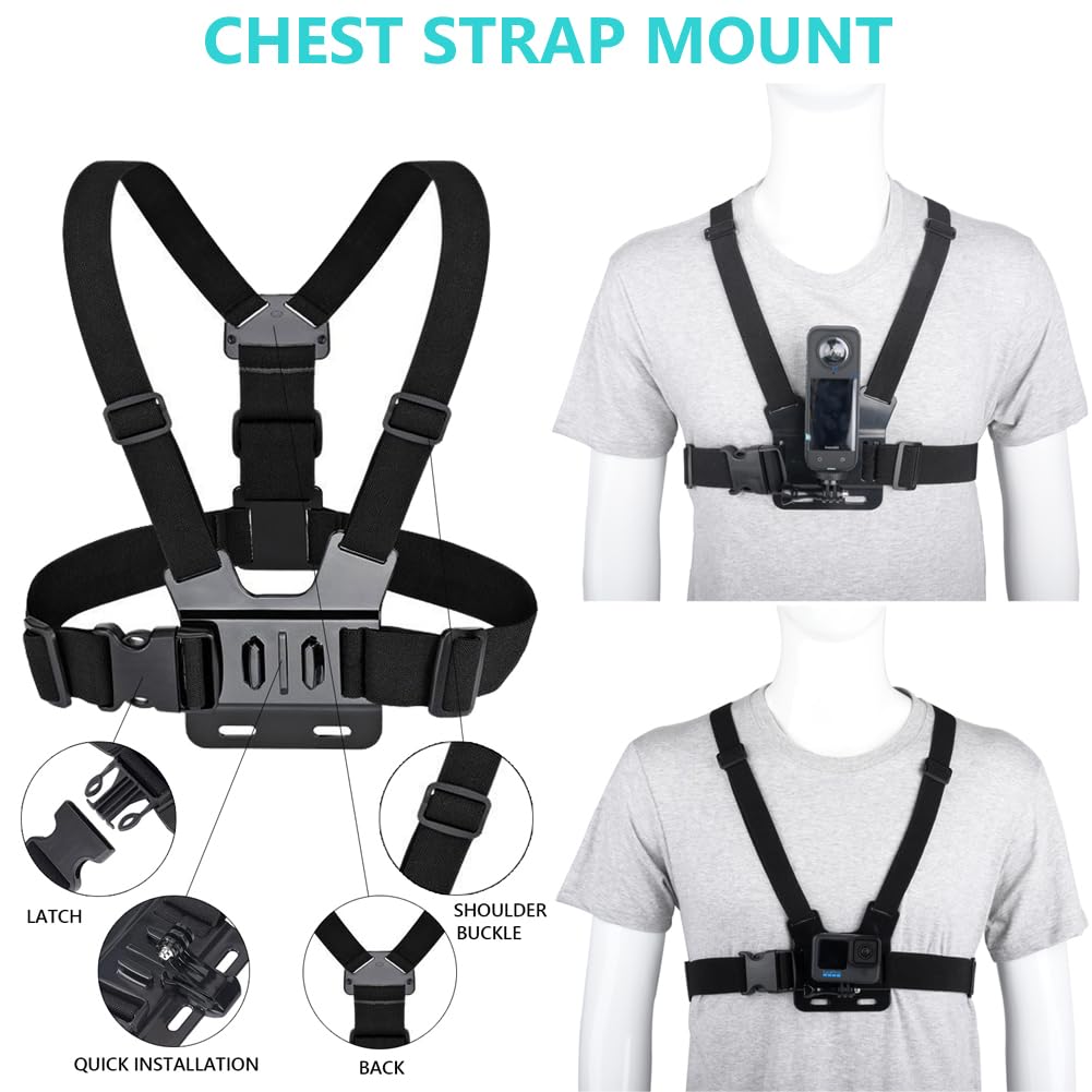 10 en 1 Kit caméra d'action,pour Insta360 X5/X4 Air/X4/X3/Ace Pro, Harnais Telephone, Fixation Bandeau, Fixation Poignet,Clip de Sac à Dos, Support Flottant, Compatible avec GoPro Hero,SJCAM