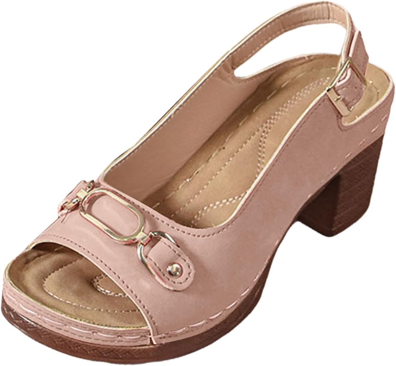 Chunky Block High Heel Sandals for Womens Adjustable Buckle Ankle Strap Slingback Sandal Trendy Open Toe Elegant Shoes
