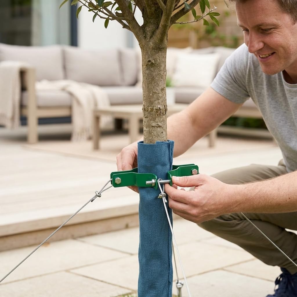 Kit Fijación para Árboles con Cuerda Metálica y Tensores - Protege Árboles Inclinados y Recién para Jardines, Color Original galvanizado, 4 Metros