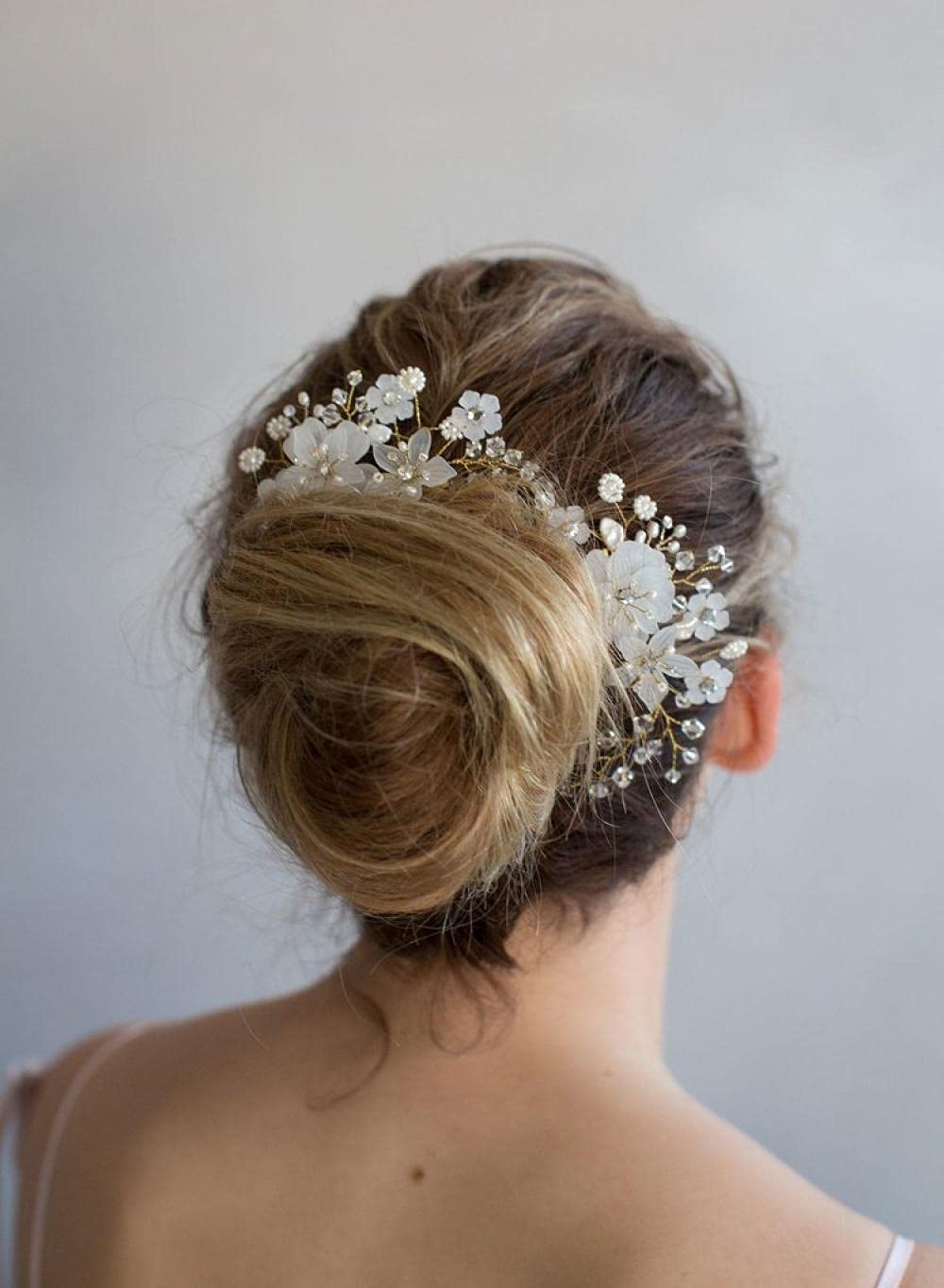 Braut-Blumen-Haarkamm, Braut-Blumen-Haarkamm (Silber), Strass-Perlen-Seitenkamm-Haar-Accessoires oder Abschlussball-Haarteil-Accessoires für Frauen und Mädchen