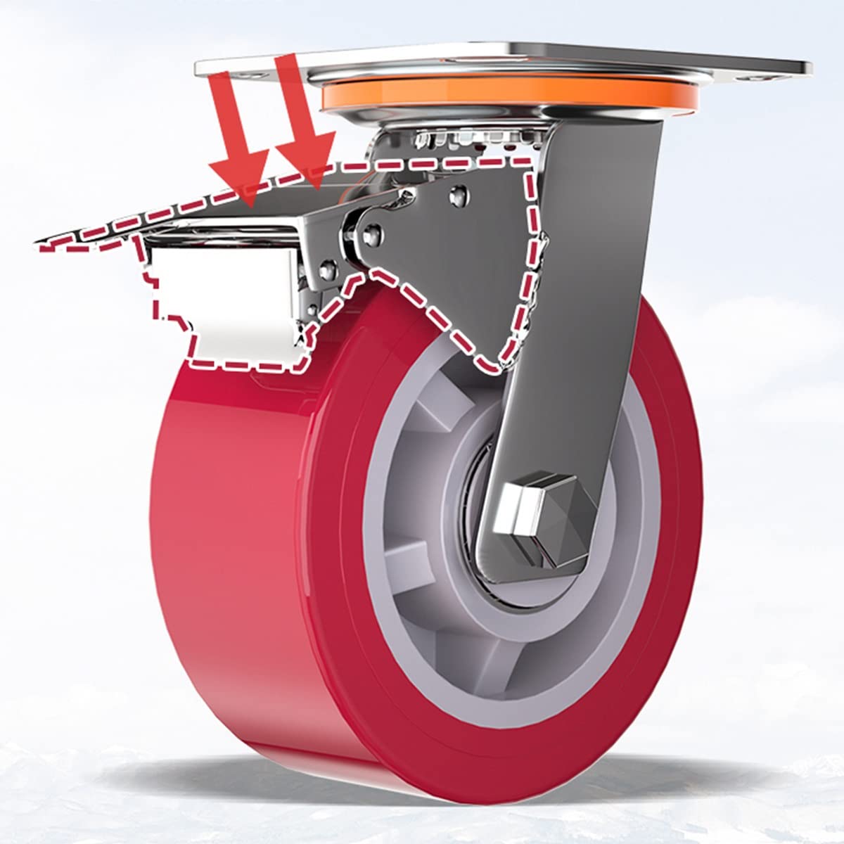 Tonsum Set di 4 ruote girevoli da 10,2 cm, resistenti, con freno, ruote in poliuretano (PU) senza rumore e ruote di sicurezza a doppia bloccaggio, ruote girevoli (kit di fissaggio WO gratuito
