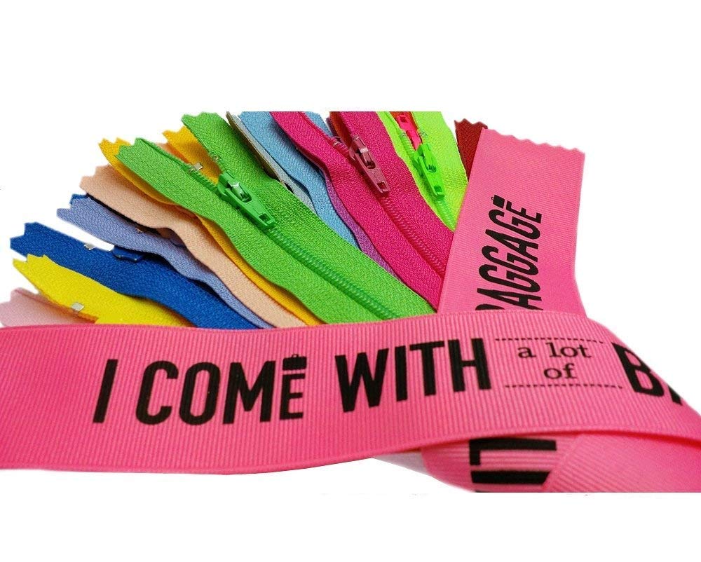 Zipperstop YKK-50 Assorted 4 Inch, 5 Inch, 6 Inch, 7 Inch and 8 Inch Nylon Coil YKK #3 Skirt & Dress Zippers Closed Bottom Made in USA with Customized Ribbon-Crafter's Special, Mixed Color 50 Piece