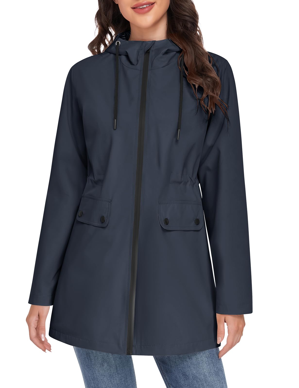 Yuson Girl Abrigo Entretiempo Mujer Largo Elegante Chaqueta Primavera Ligero Abrigo Cortavientos Parka con Capucha y Cordón Casual Cazadora para Primavera, Verano y Otoño