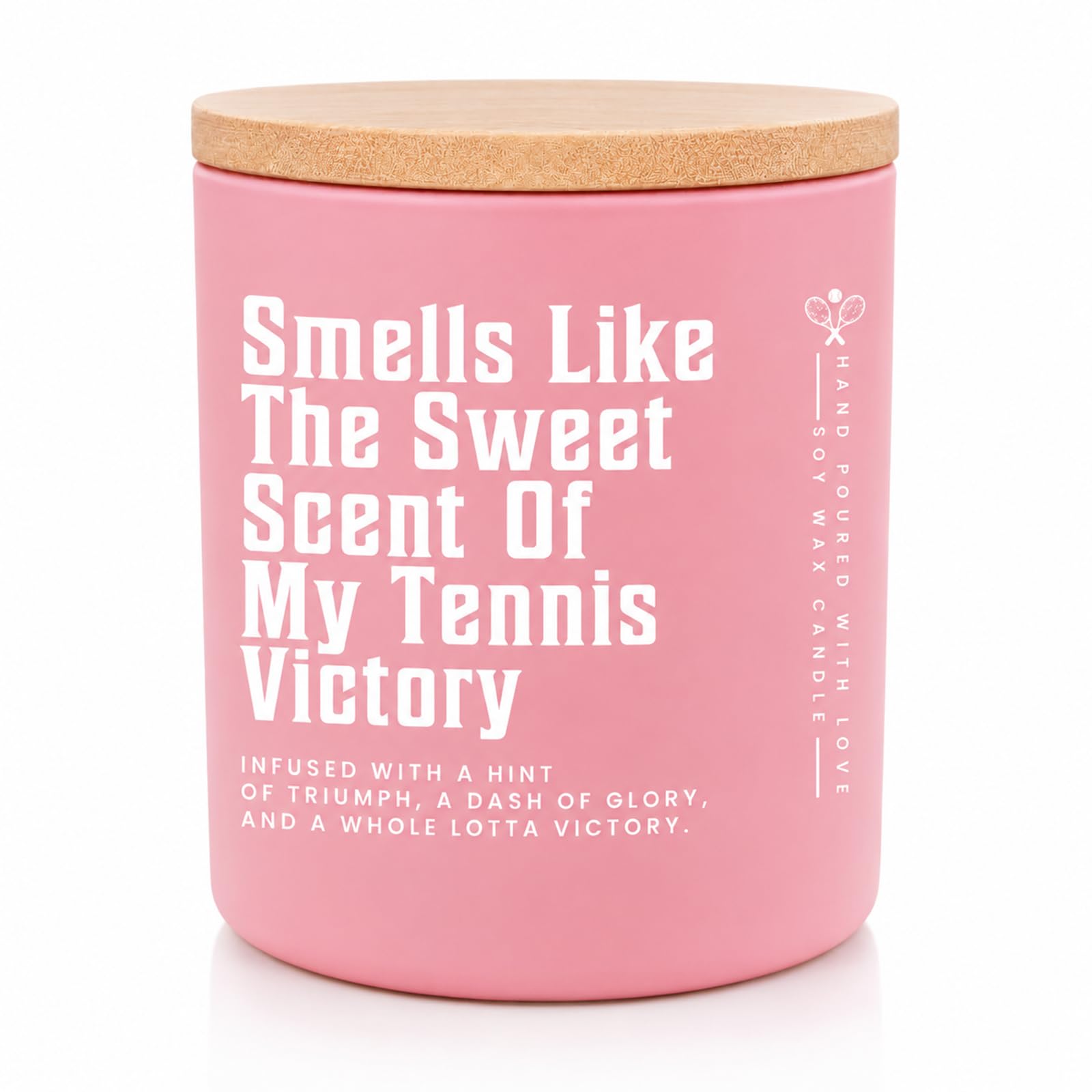 Funny Victory Themed Tennis Gifts, Thoughtful Tennis Gifts for Women, Long-Lasting Soy Scented Candles, Calming Pink Candles, 150g Jar with Wood Lid, Novelty Gift for Tennis Lovers Home Decor