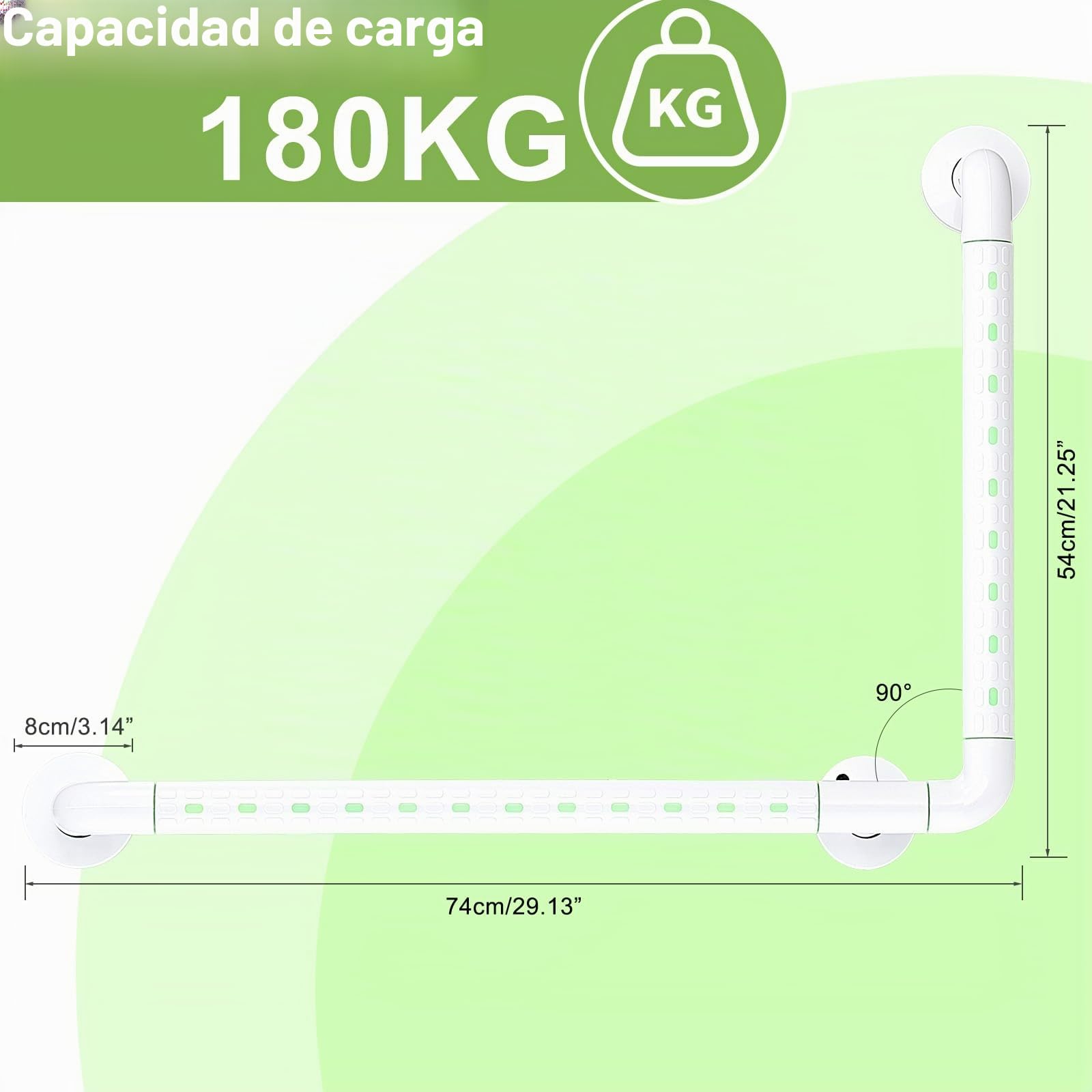 modunful Agarraderas Baño para Mayores, Barras de Apoyo para Baño para Minusvalido 70 x 50 cm, Asa de Seguridad Antideslizante con Anillo Fluorescente, Asidero Ducha de Acero Inoxidable y Nylon