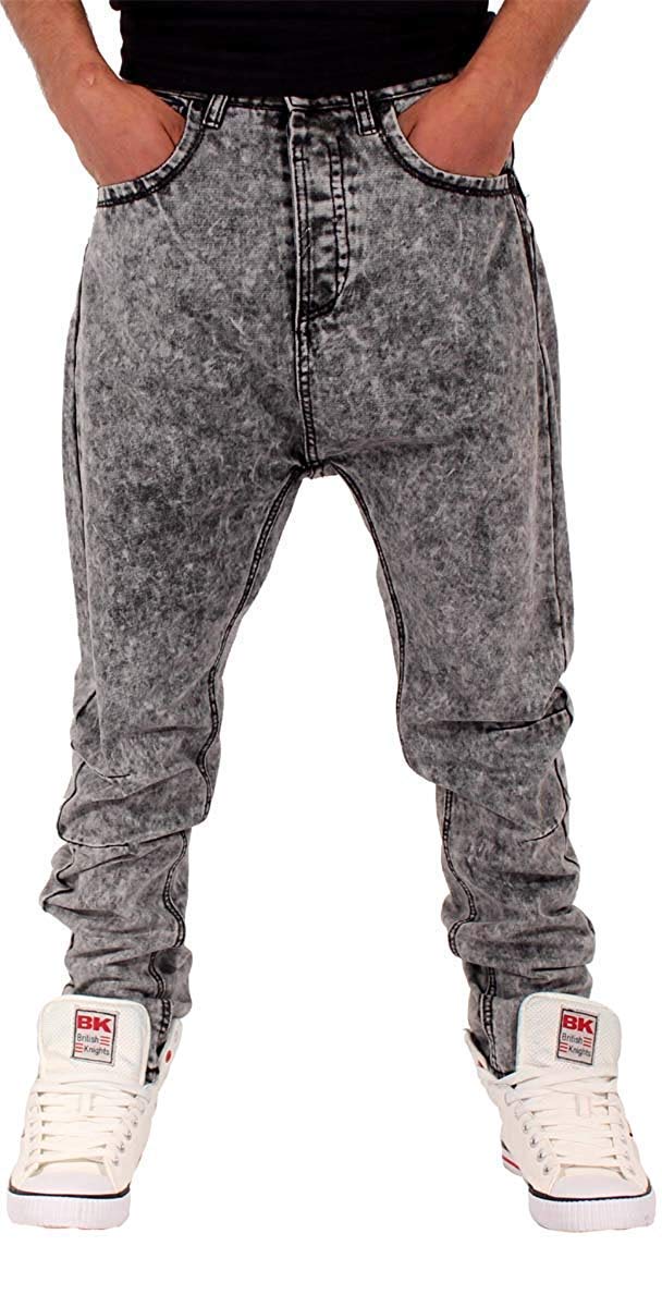 Nappy Boy Men's Drop Crotch Tapered Denim Jeans, Acid Wash Black (36W / 32L)