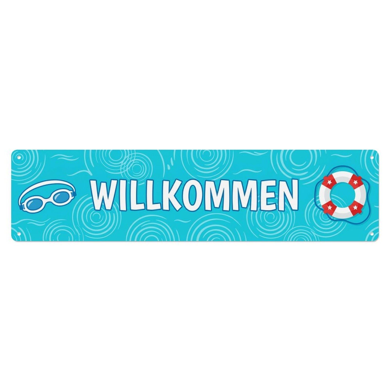 Turquoise Cyan Swimming Pool Recreation Welcome Metal Tin Sign Plaque Wall Decor for Cafe, Club Bar, Office, Home Garden Metal Poster 4x16Inch