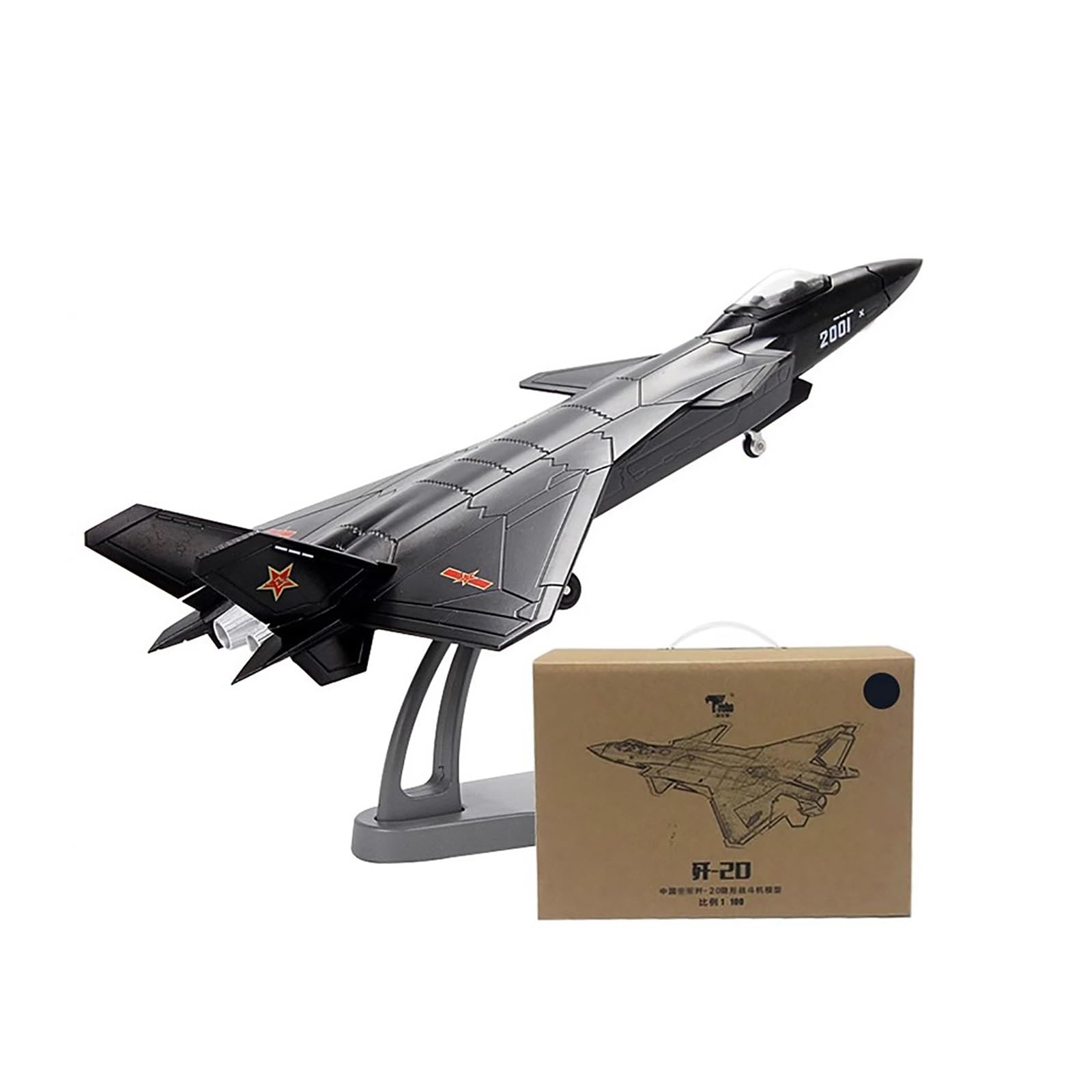 J-20 w skali 1/100 samolot szturmowy, wersja malowana, strategiczne metalowe myśliwce transportowe, wojskowy model ze stojakiem, samolot odlewany ciśnieniowo dla entuzjastów, dorosłych(Black)