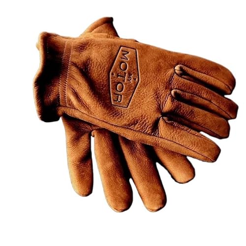 FOVAOK Vintage-Motorradhandschuhe, mattierte Oberschicht aus Rindsleder, für Herren und Damen, Radsport, Motorrad, verschleißfeste und warme Campinghandschuhe (braun mattiert, Größe XL)