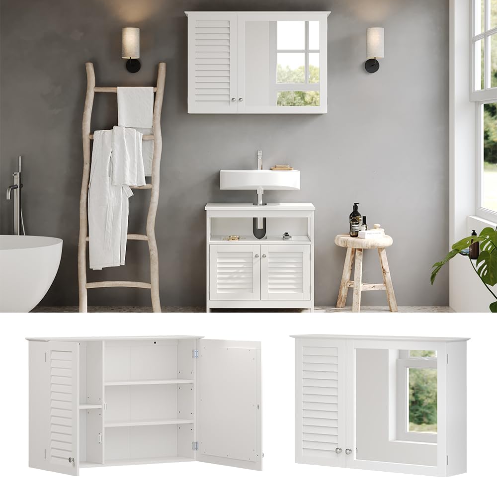 Vicco Armoire de Toilette Riad, Blanc, 68x48cm avec 2 Portes, pour Montage Mural pour Le Rangement des Accessoires de Salle de Bain