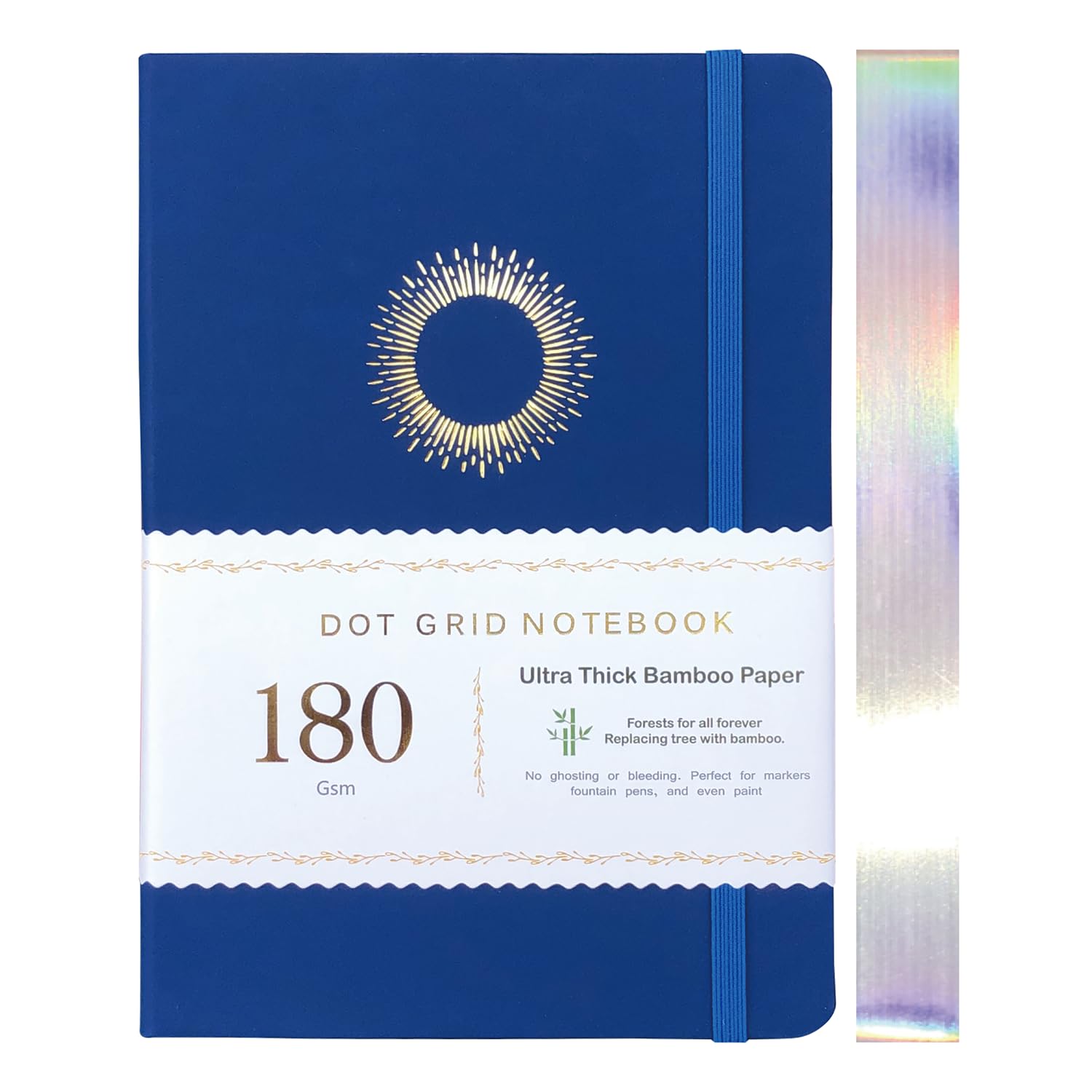 BUKE Dotted Notebook Journal 180GSM Bamboo Thick White Paper 160 Pages 5 * 5MM Dot Grid, Lay Flat Binding,Colored Silver Edges, Bookmarks and