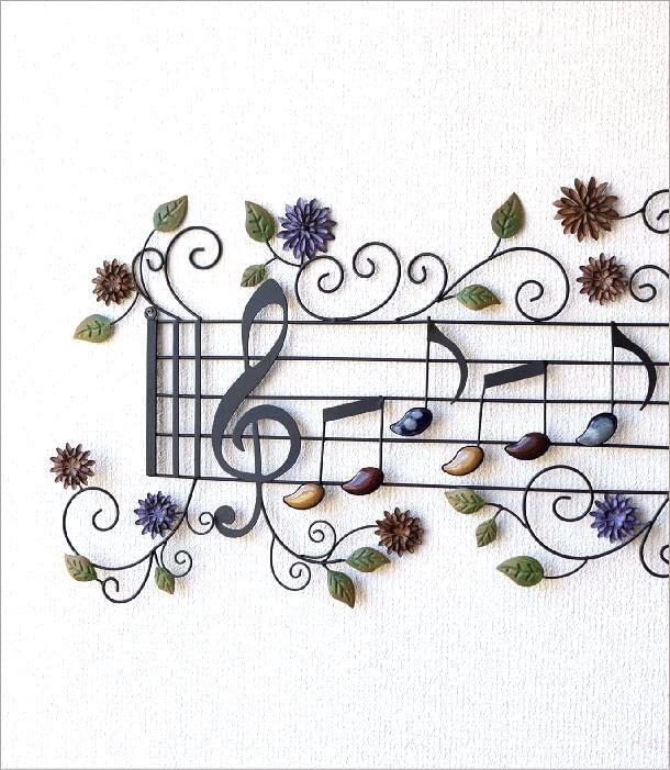 Amazon.co.jp: 壁飾り アイアン 壁掛け おしゃれ 楽譜 花 アートパネル