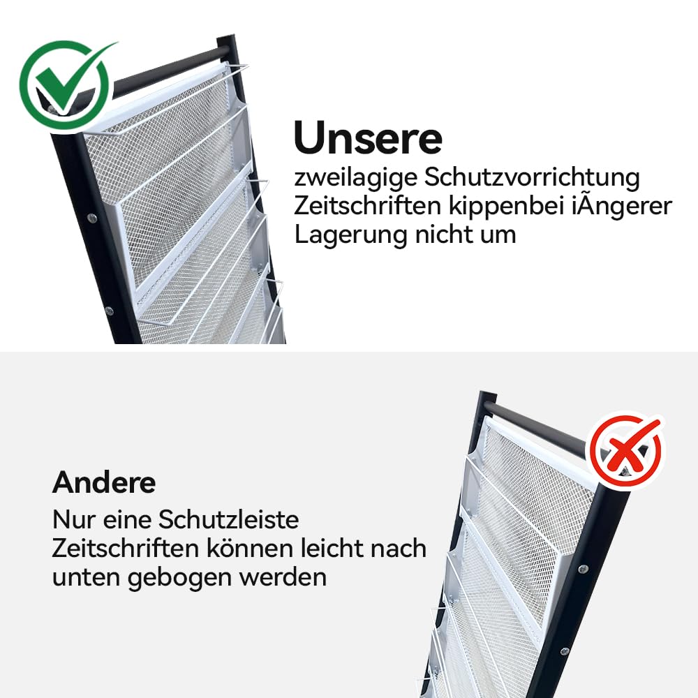 prospektständer a4 zeitschriftenständer mit 4-Rädern und 6-Lagen Doppellagige Geländer gegen Kippen Wird in öffentlichen Bereichen verwendet (47.5×40×133CM)