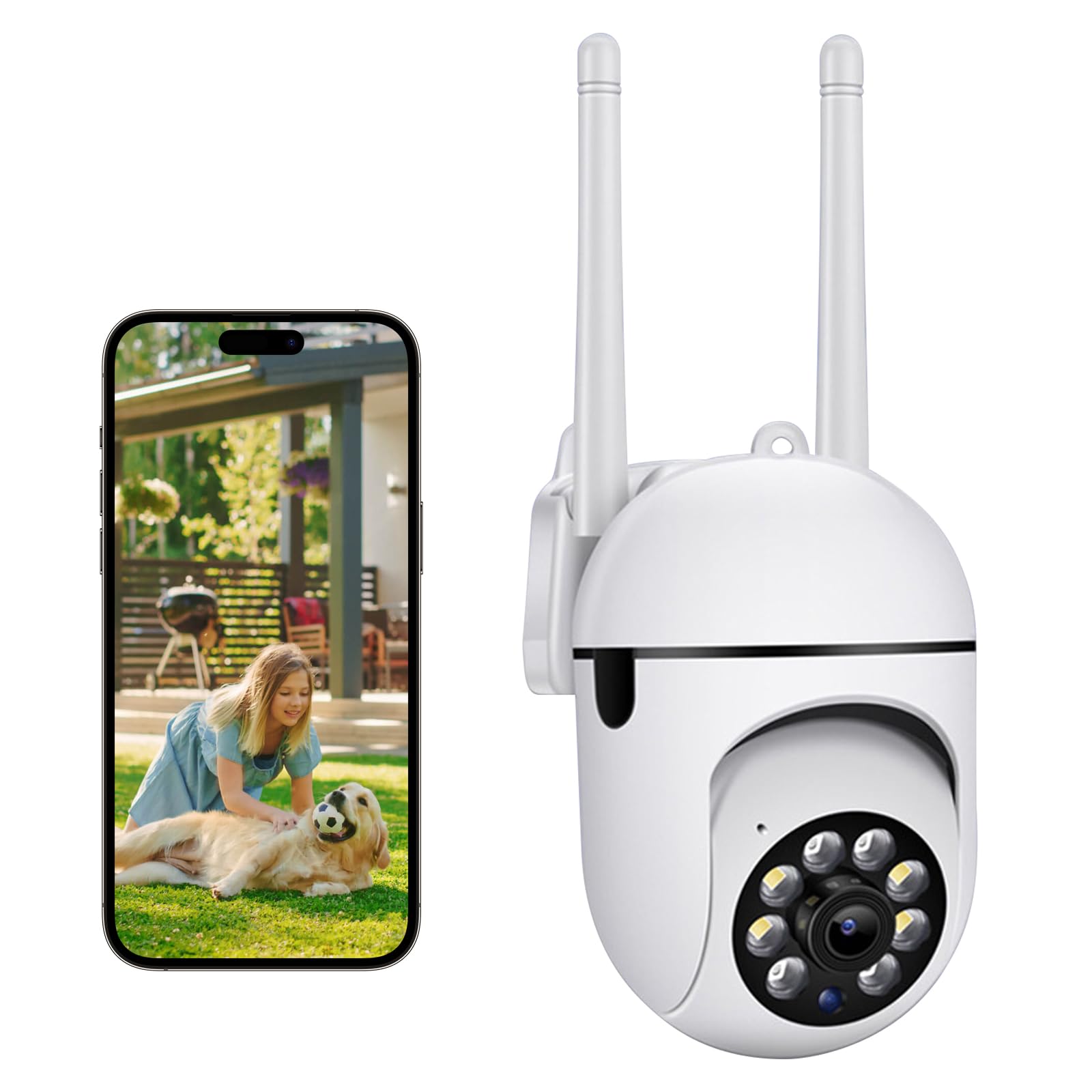 Anluomafuy Cámara Vigilancia WiFi Exterior 360°, Cámara IP Vigilancia de Seguridad, AI Detección de Humana, Seguimiento Automático, Sirena, Visión Nocturna Color, Audio Bidireccional