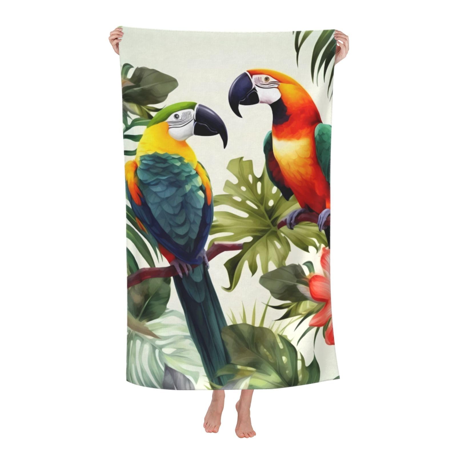 FodPand Toucans Parrot Palm Tree Leaves Beach Towel Oversized 52 x 32 in Sand Free Pool Swim Towels for Adult Travel Blanket Lightweight Quick Dry Absorbent Bath Towels Cruise Vacation Accessories