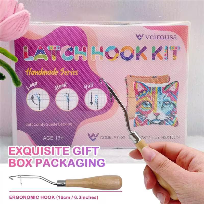 Image of veirousa Colorful Flowers Latch Hook Kits for Adults Beginners - Latch Hook Pillow Kit Pre-Printed Mesh Latch Hook Rug Kits Craft Cushion Set for Home Sofa Decoration 17x17 in. DIY Gift for Mom