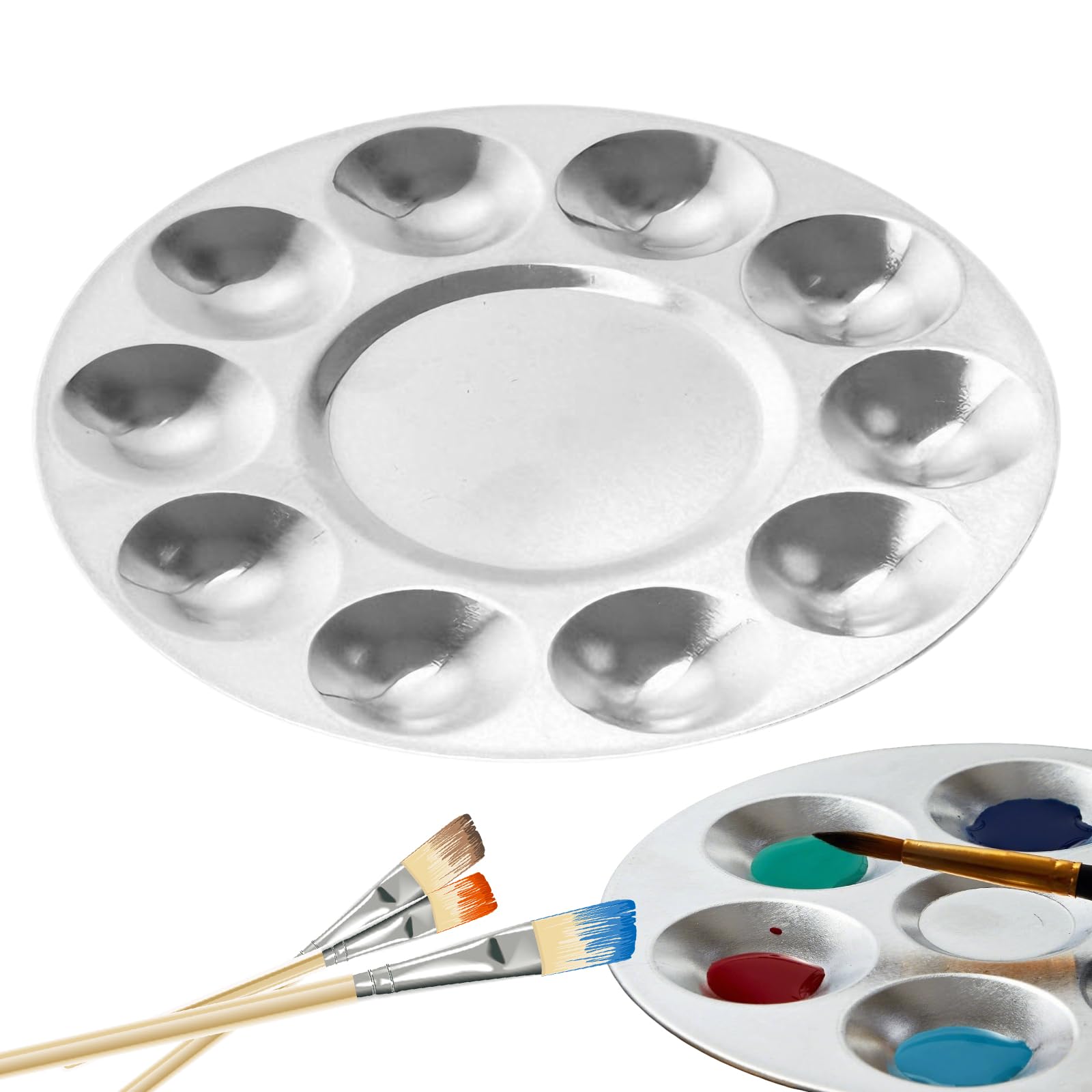 10 Wells Paint Palette, Paint Mixing Palette, Artist Paints Mixing Tray, Aluminium Palettes, for DIY Craft Professional Art Oil Watercolor Painting