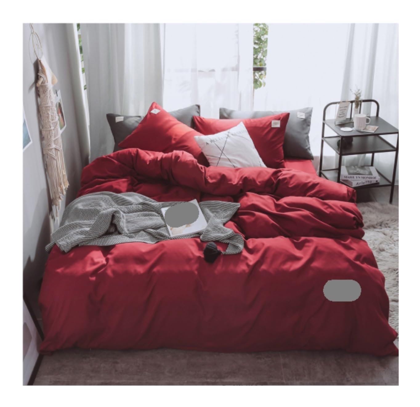 Draps en coton respirant et doux pour la peau avec housse double Rosso