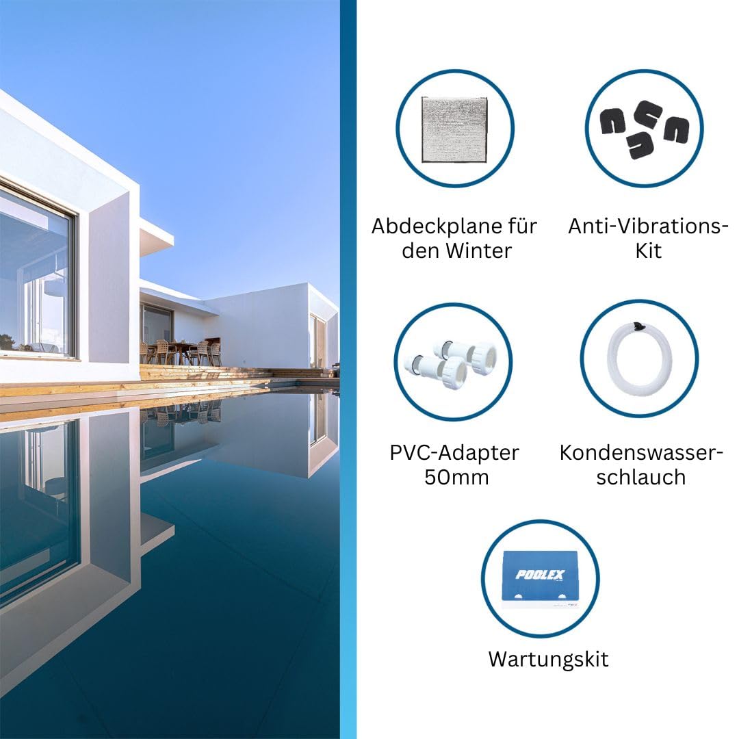 poolomio Full Inverter Wärmepumpe Pool 9 kW Silverline Top 90 | WiFi Pool Heizung für Pools 40–50 m³ | Energieeffizienter & leiser Poolheizer mit Titan Wärmetauscher | COP bis 11,11