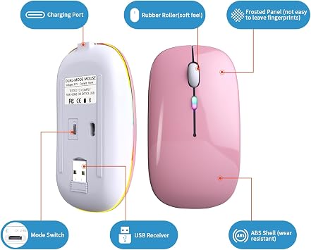 Afaartcci Rechargeable Wireless Mouse, Silent Bluetooth Mouse (Rose Gold)