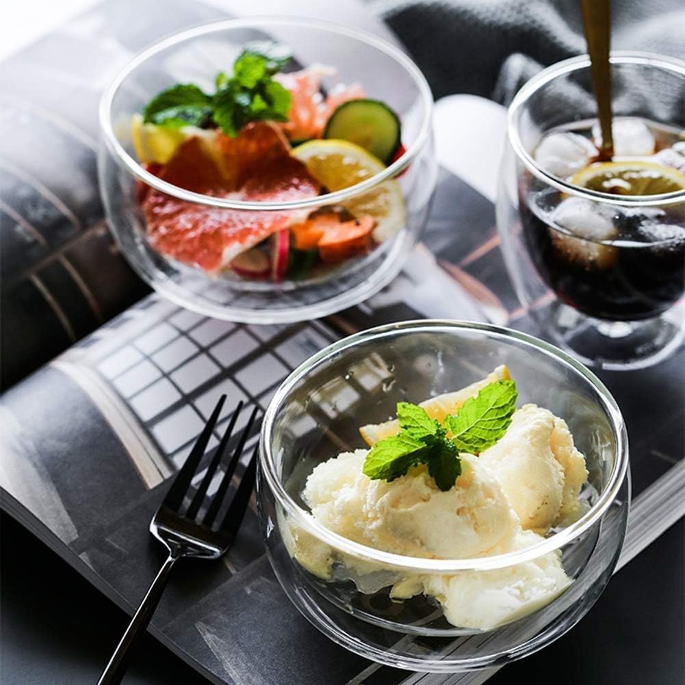 Glass Round Food Container Set,Salad Bowls Mixing Bowl Tableware Glass High Temperature Resistance Hot and Cold Household Transparent Thicken Explosion Proof Anti-scalding