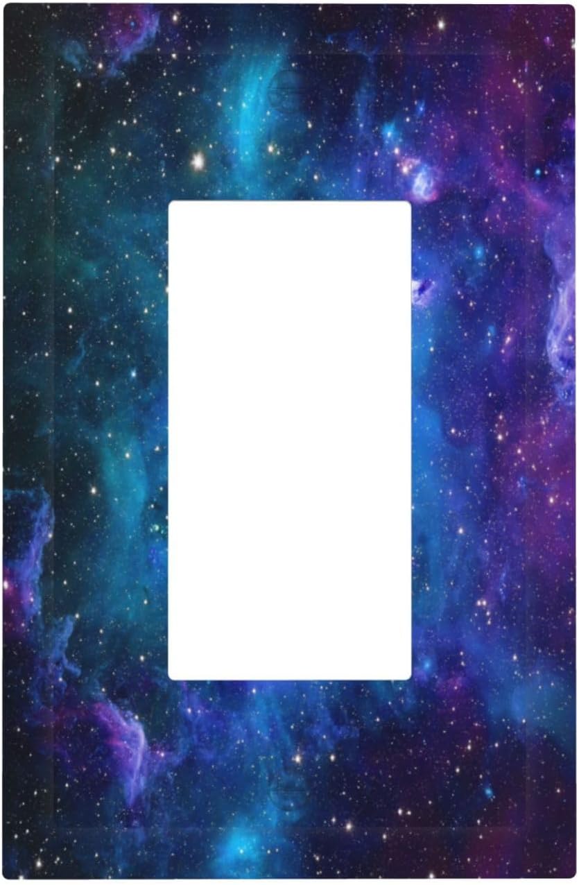 Galaxy Decorative Electrical 1 Gang Single Rocker Space Blue Night Starry Sky Stars Universe Wall Plate Light Switch Cover Faceplate Wallplate For Kitchen Home Office Room
