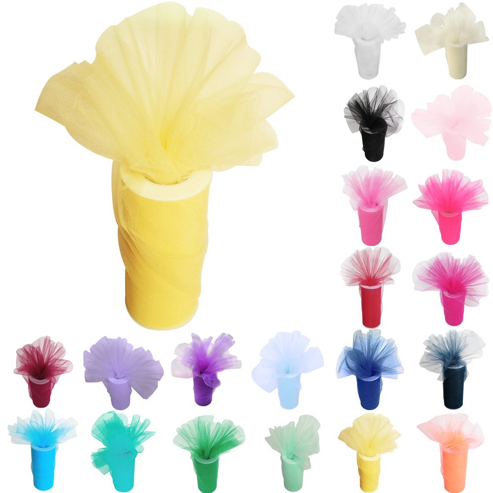 Time to Sparkle 4pcs 6inchx25 yards Tulle Roll Spool Tutu Party Birthday Wraping Crafts Bridal Bow Skirt Wedding Decor, Light Yellow