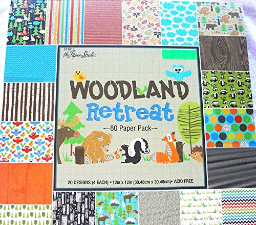 Woodland Retreat 12x12 Scrapbooking Paper Pack, Fox, Moose, Bear, Skunk, Owl, Trees etc