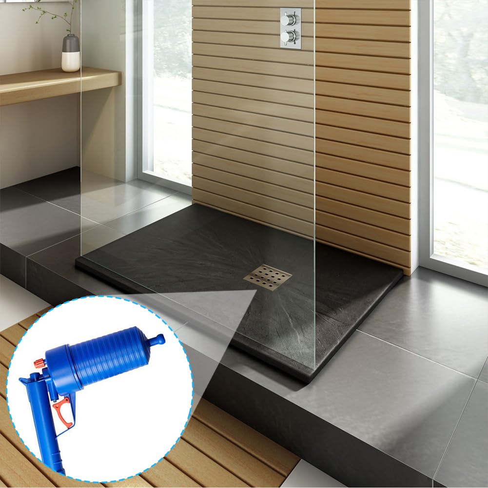 Ensemble de piston à air comprimé pour déboucher les toilettes avec 4 têtes d'aspiration différentes - Pistolet à air haute pression physique puissant pour évier - Outil efficace pour retirer les