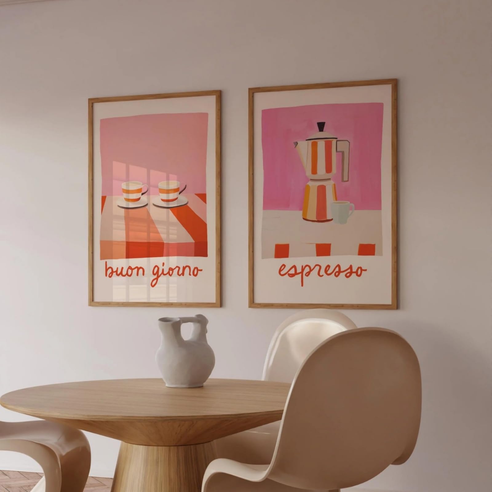 ZBELLO Set of 2 posters, Buon Giorno Espresso Wall Art Prints, Retro Italian Coffee Moka Pot Posters, for Kitchen Dining Room, Unframed (40x50cm)