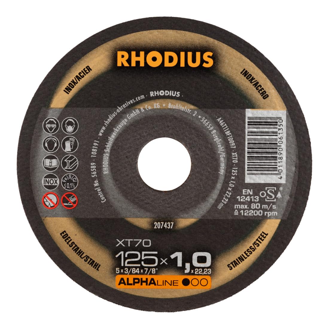 Rhodius XT70 PACK 211081 - Disco de corte (125 mm, 22,23 mm, 50 unidades)