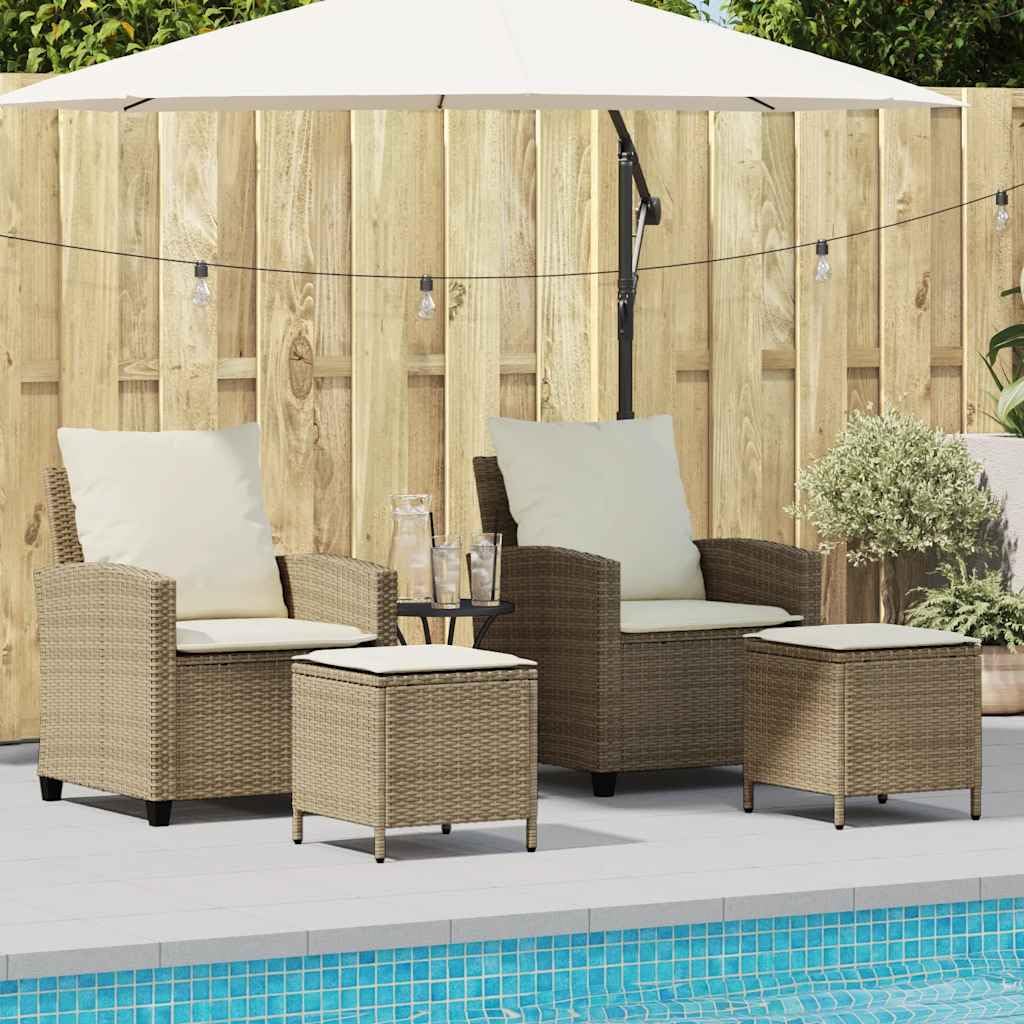 Set Divano da Giardino 4 Pezzi, in Polyrattan e Acciaio, con Cuscini Imbottiti, Design Modulare, Salotto da Giardino Esterno, Divano Esterno per Giardino e Terrazzo,Beige, con 2 Poltrone e 2 Sgabelli