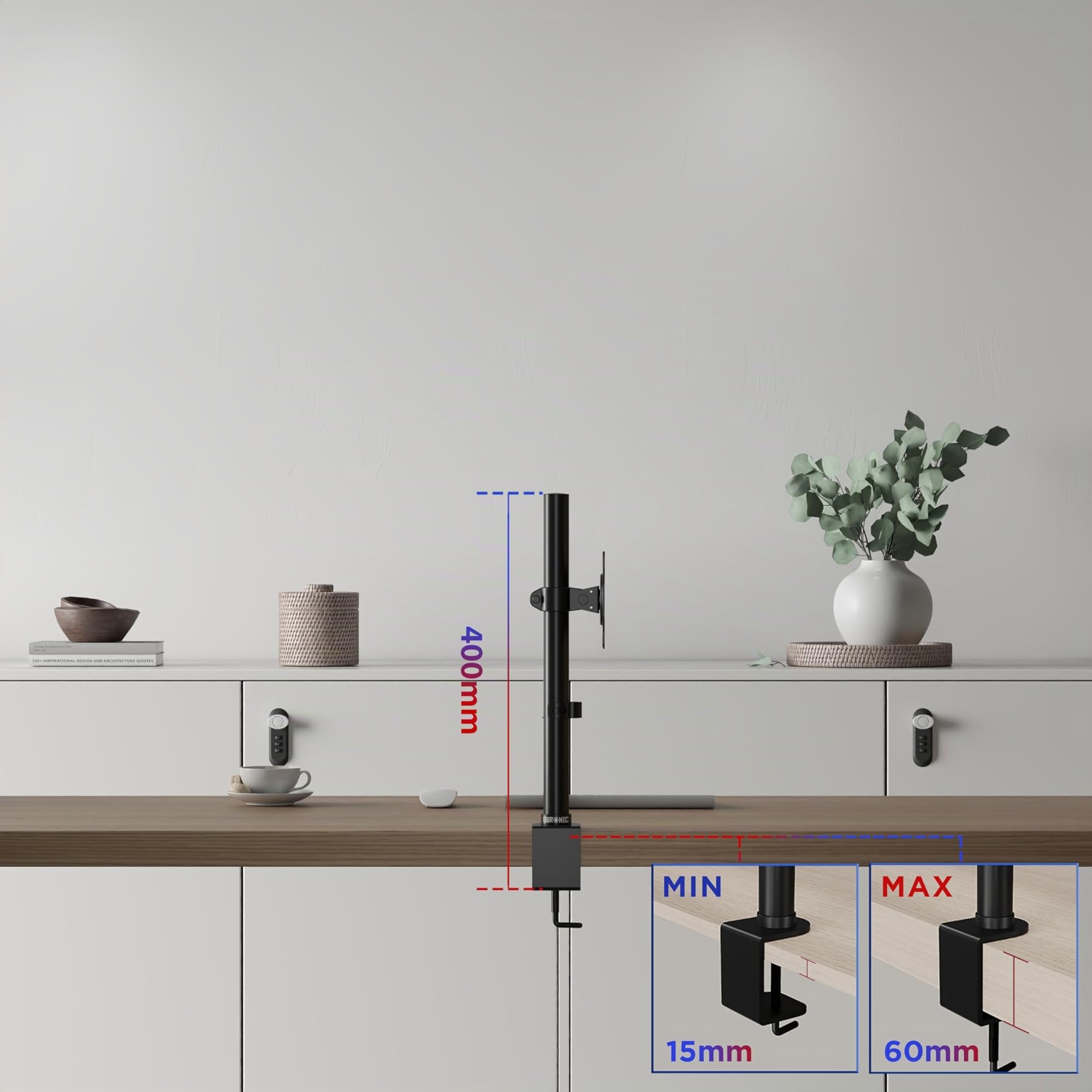 Duronic Braccio singolo per monitor DM151X1 Supporto per monitor regolabile in altezza Morsetto Riser per schermi PC da 13"-32" Supporti da scrivania con supporto VESA per monitor con capacità di 8 kg