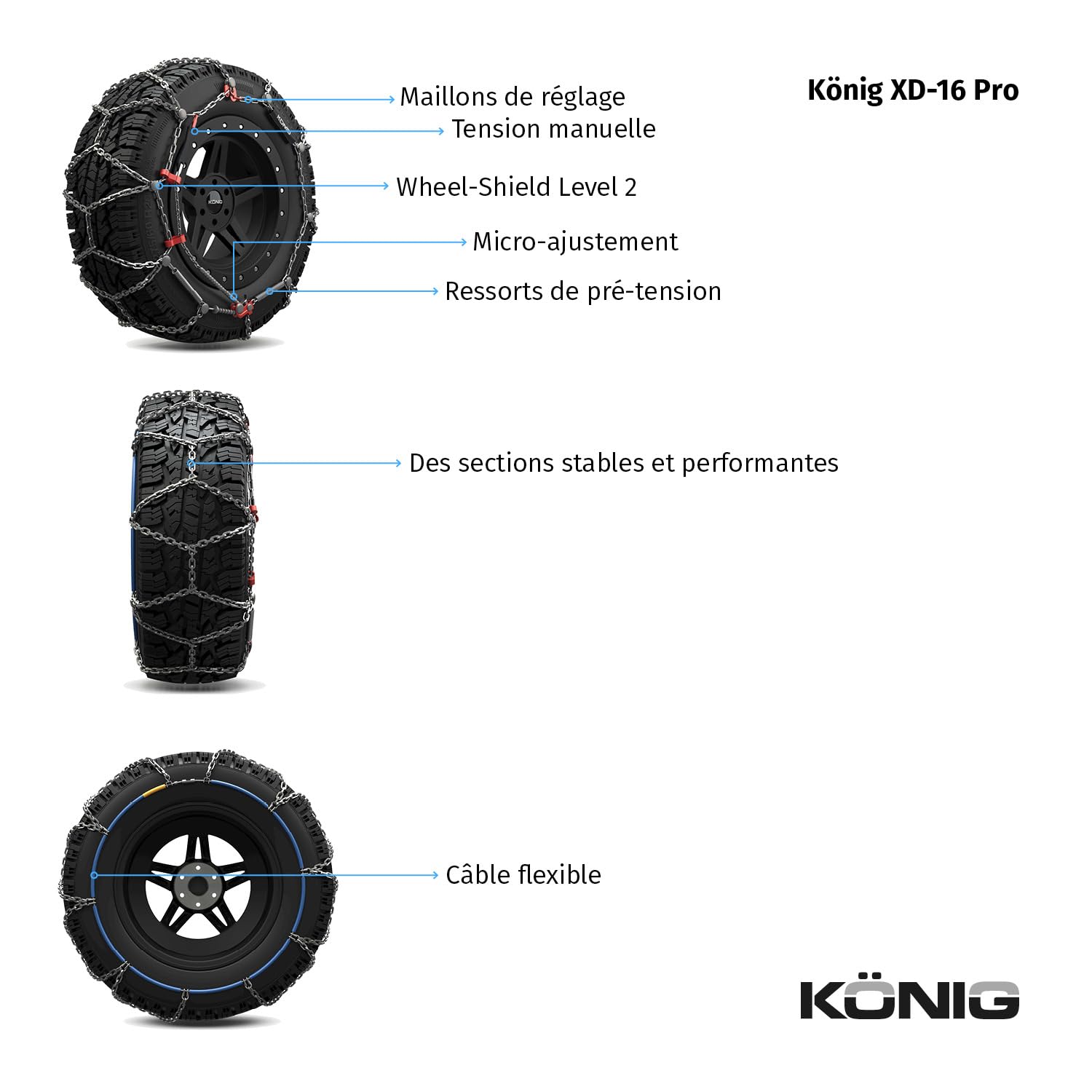 KÖNIG XD-16 Pro 285 Chaînes à neige homologuées