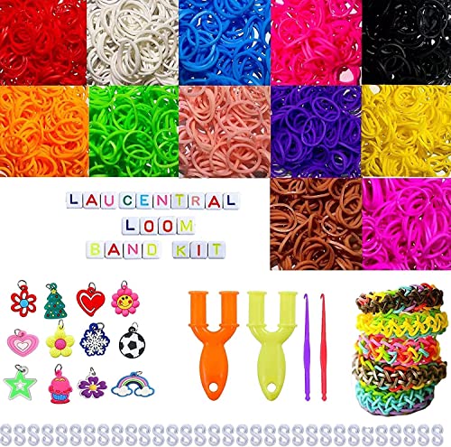 Elastique Bracelet Caoutchouc, DIY Rubber Loom Bands, Colore Loom Rubans avec 15 Pendentifs et lettre, Kits d'artisanat Cadeaux d'anniversaire pour Bracelet Collier Outil à Tricoter Enfants (800 PCS)