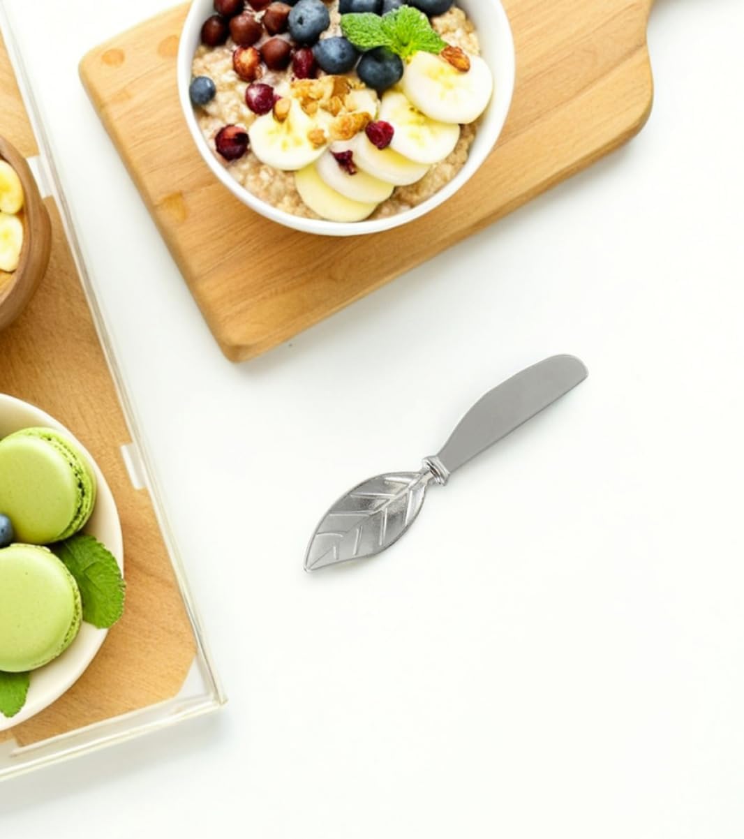 COLLBATH 4pcs Leaf-shaped Cheese Butter Knife Set, Zinc Alloy Spreaders