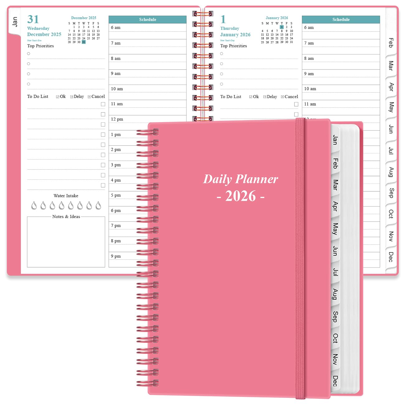 Daily Planner 2026 Full Page Per Day- 2026 Daily & Monthly Planner from January 2026 to December 2026, Day Planner 2026 with 12 Months Tabs, 6.4" x
