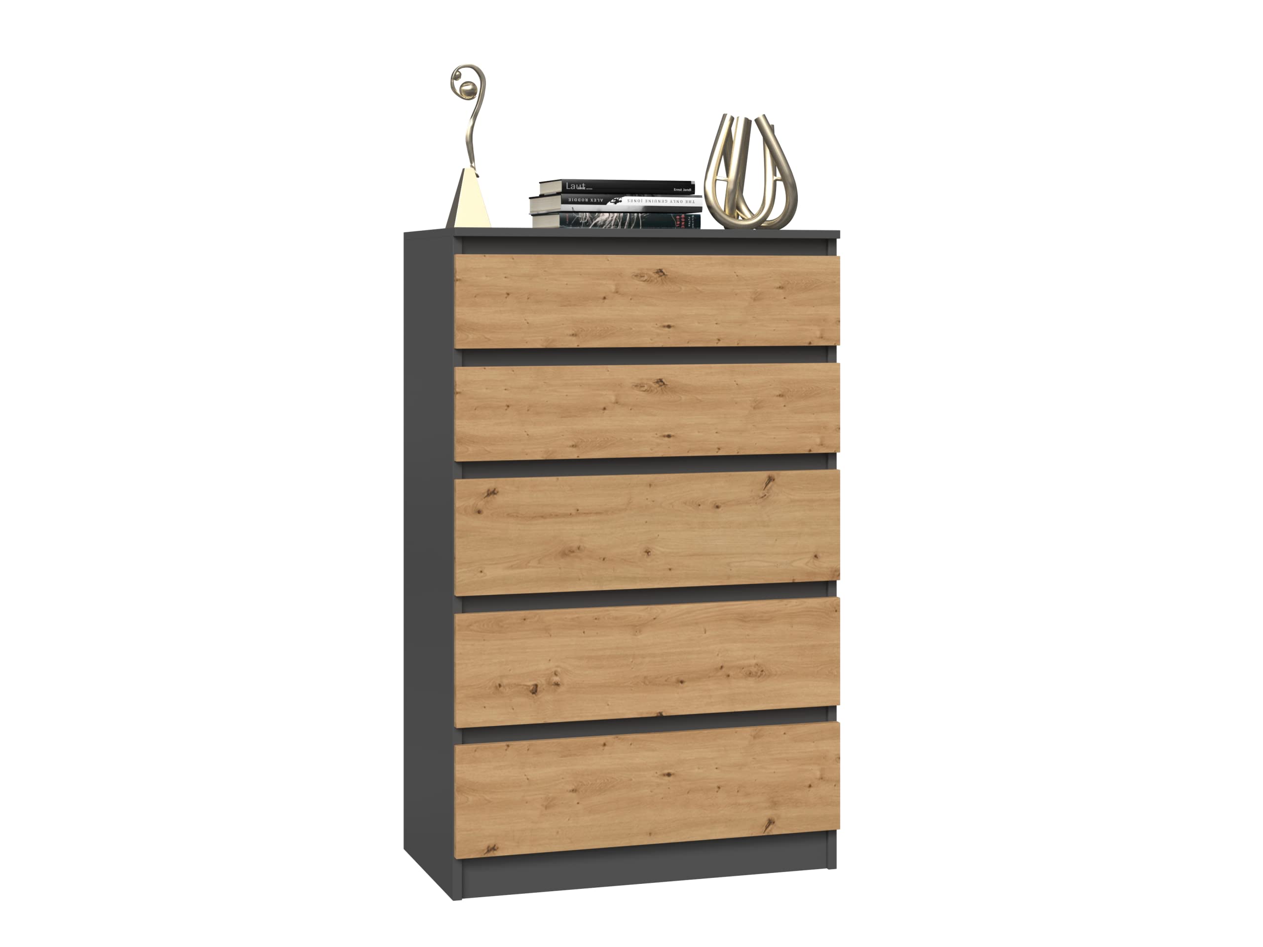 CDF Chest of Drawers with 5 Drawers 109.5 cm High Sideboard Narrow for Hallway Office Living Room Bedroom Cabinet Shelf Modern Durable Laminated Board 16 mm Anthracite/Artisan Oak 40x70x109.5 cm — image 1