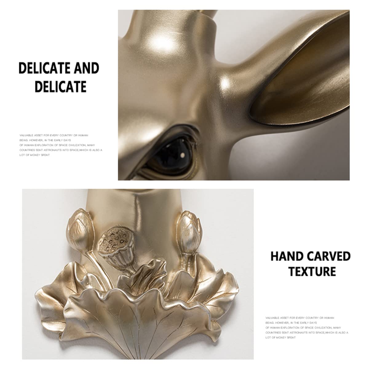 Testa di Cervo di Loto Dorato, Scultura da Parete con Testa di Animale 3D a Parete, Simulazione Domestica Decorazione Testa di Cervo Artigianato in Resina