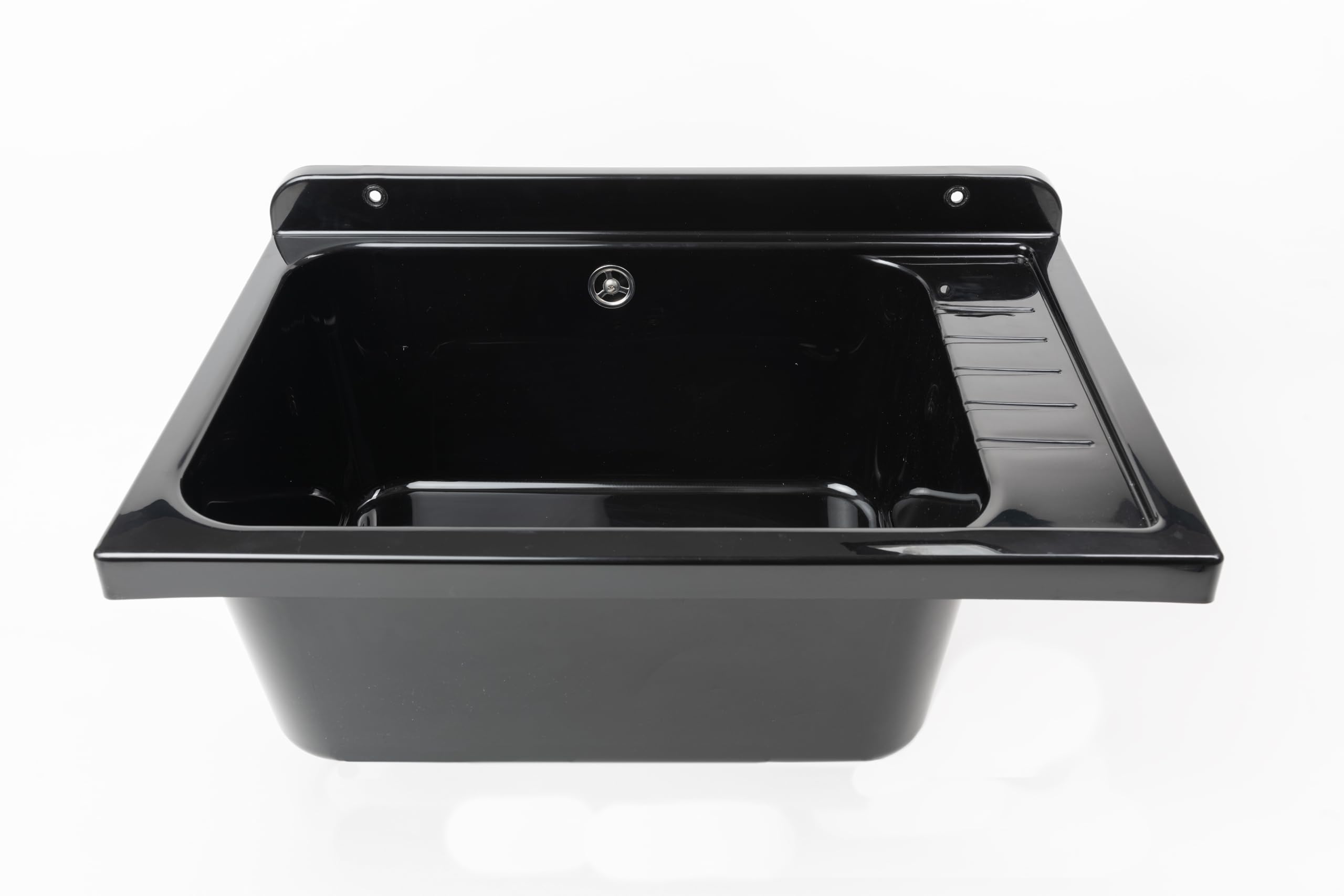 Negrari Fregadero de pared 2051FNAM de polipropileno negro con piletón de metal, resistente a los agentes atmosféricos, incluye kit de fijación y kit de desagüe, para exterior 58 x 38 x 21 cm