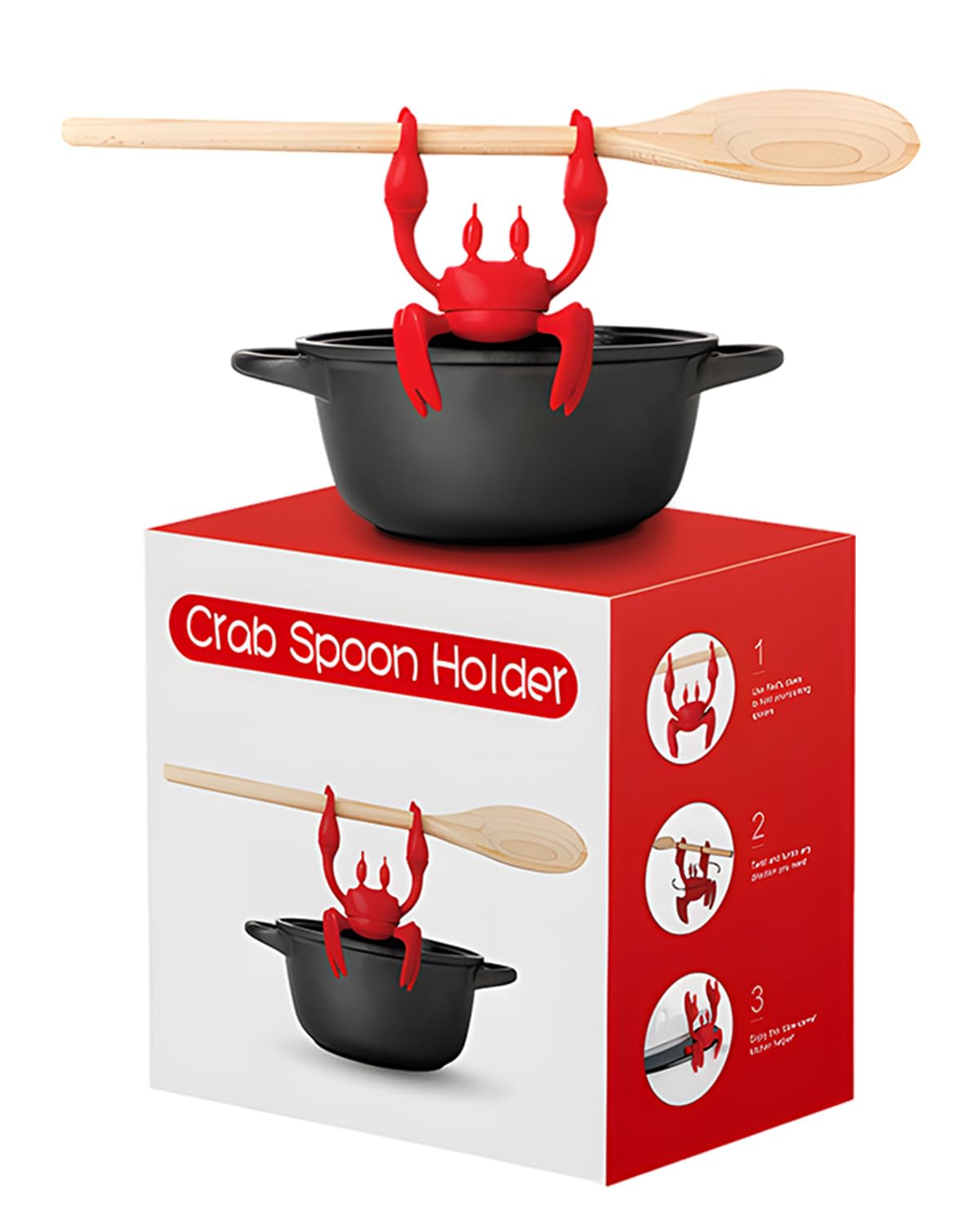 Red Silicone Crab Spoon Rest, Non Slip Heat-Resistant Kitchen Spoon Holder, Steam Releaser Cute Design, Stove Top Cooking Utensil Organizer, Dishwasher Safe, Perfect for Home Decor