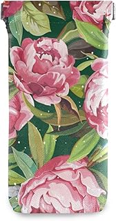 HUSSRITY Eyeglasses Case Watercolor Flower Peony Sunglasses Pouch Soft PU Leather Squeeze Top Eyeglass Holder Portable Glasses Case For Women Men