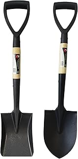 Easy shopping® SQUARE & ROUND MINI SHOVEL SET Round and Square Head Micro Shovel Set With Wooden Handle Strong Durable Garden Gardening Tools Hand Tool Digging Spade Planting Lightweight Compact Weath