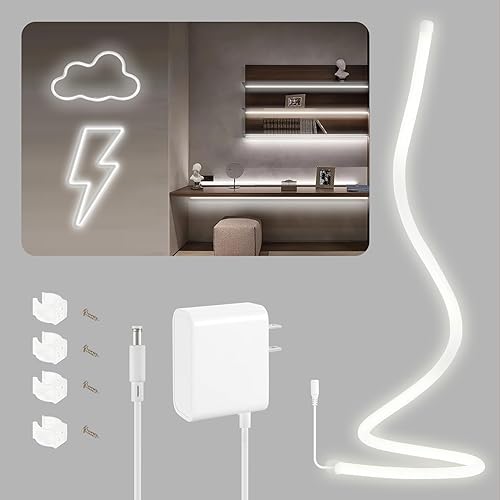 HOUHUI Cuerda de luz LED de neón de 360, tubo redondo de 3.28 pies, 6500 K, tira de luces LED blancas de iluminación de 360 grados, IP65,