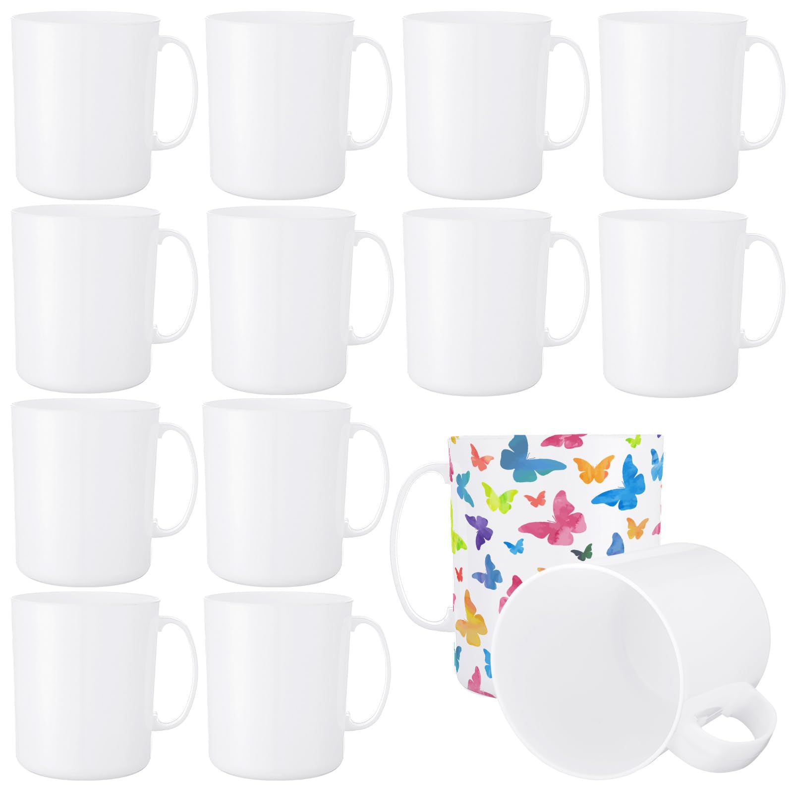SiliFine 12 Pcs Plastic Mugs with Handle 12 oz Unbreakable Plastic Coffee Mugs Reusable Plain DIY Coffee Cups for Graduation Party Home Restaurant (