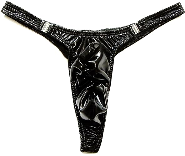 Faringoto Mens Lingerie Gay Jockstrap Tanga Thong Men Shiny Ruched Pouch Panties G-String Thong - Black - One Size