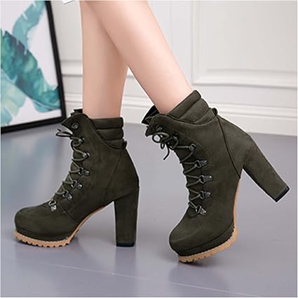 Amazon.com: Botas de invierno con cordones y puntera redonda de ante  sintético para mujer, tacón alto grueso, botines con puntera cuadrada y  tacón ancho (verde, 6) : Deportes y Actividades al Aire