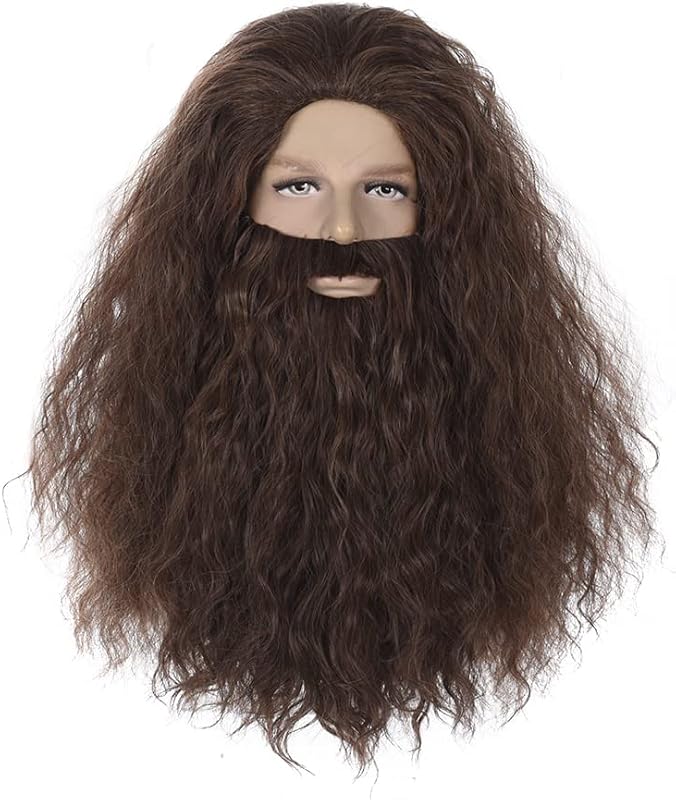 Qacf Peluca de bigote de mago para hombre, larga y rizada, disfraz de Halloween, peluca de barba falsa vikinga